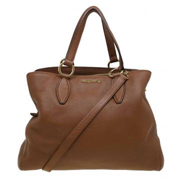 Pre Owned Miu Miu Brown Pebbled Leather Zip Tote