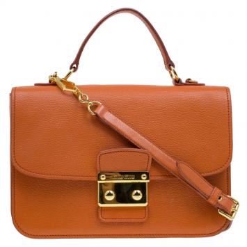 Pre Owned Miu Miu Orange Leather Madras Crossbody Bag