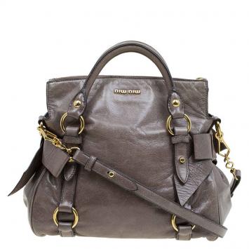 Pre Owned Miu Miu Dark Green Vitello Lux Leather Bow Top Handle Bag