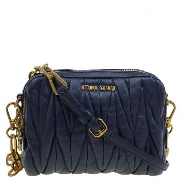 Pre Owned Miu Miu Blue Matelasse Lux Leather Piccole Borse Crossbody Bag