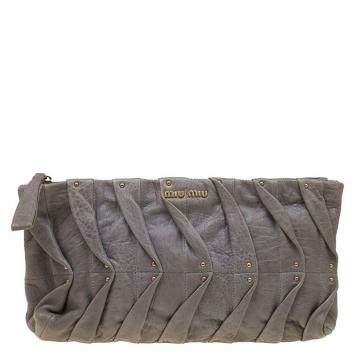 Pre Owned Miu Miu Grey Matelasse Nappa Leather Clutch