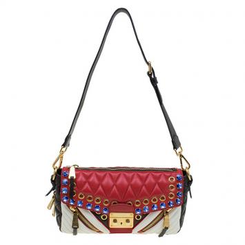 Pre Owned Miu Miu Multicolor Leather Jewel Embellished Biker Shoulder Bag