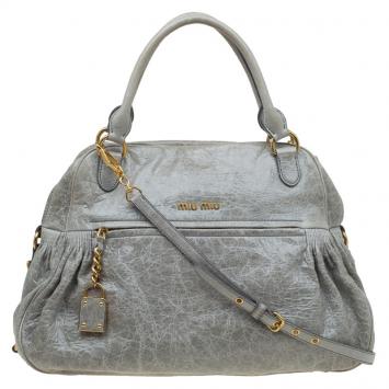 Pre Owned Miu Miu Light Green Leather Lily Distressed Satchel