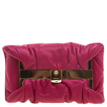 Pre Owned Miu Miu Pink Soft Leather Clutch
