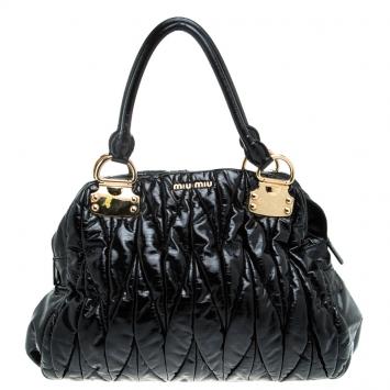 Pre Owned Miu Miu Black Matelasse Patent Leather Satchel