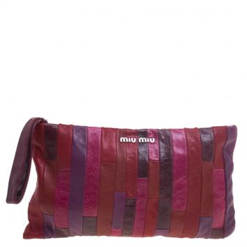Pre Owned Miu Miu Multicolor Patchwork Nappa Leather Wrislet Clutch