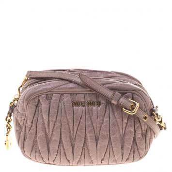 Pre Owned Miu Miu Lilac Matelasse Nappa Leather Mini Zipper Shoulder Bag