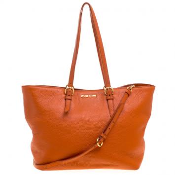 Pre Owned Miu Miu Orange Leather Convertible Tote