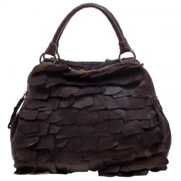 Pre Owned Miu Miu Brown Ruffled Leather Satchel