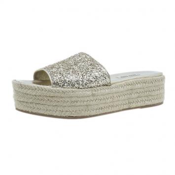 Pre Owned Miu Miu Gold Glitter Espadrille Slides Size 40 