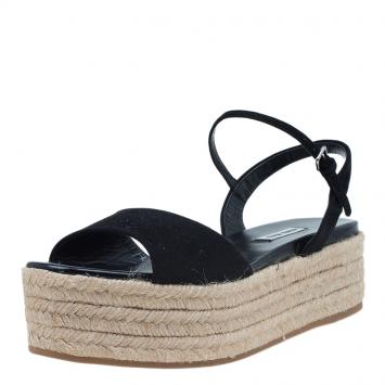 Pre Owned Miu Miu Black Suede Espadrille Platform Sandals Size 39