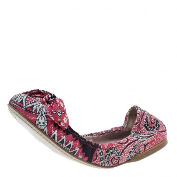 Pre Owned Miu Miu Red Floral Print Fabric Bow Ballet Flats Size 39