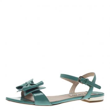 Pre Owned Miu Miu Green Patent Bow Sandals Size 35.5
