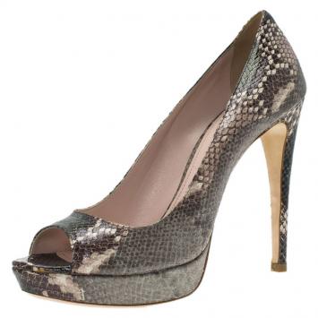 Pre Owned Miu Miu Grey Python Open Toe Platform Pumps Size 40