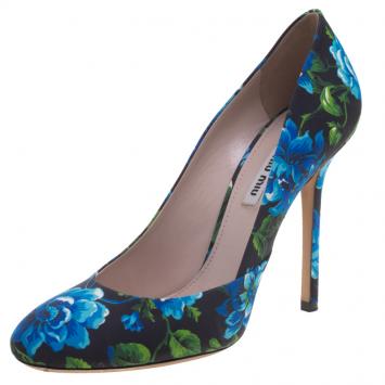 Pre Owned Miu Miu Blue Floral Printed Canvas Pumps Size 40