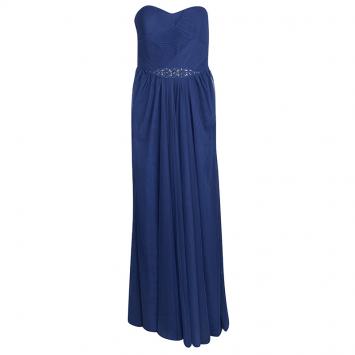 Pre Owned ML by Monique Lhuillier SS'14 Blue Embellished Drape Detail  Strapless Tulle Dress L
