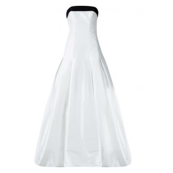 Pre Owned ML Monique Lhuillier White Contrast Trim Detail Strapless Gown S