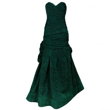 Pre Owned Monique Lhuillier Green Tufted-skirt Strapless Gown M
