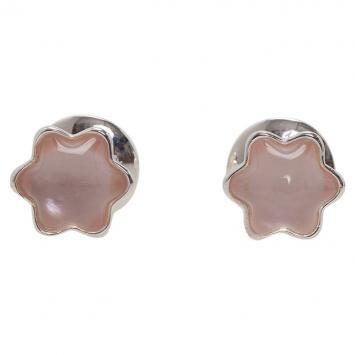 Pre Owned Montblanc Star Rose Quartz Cabouchon Silver Stud Earrings
