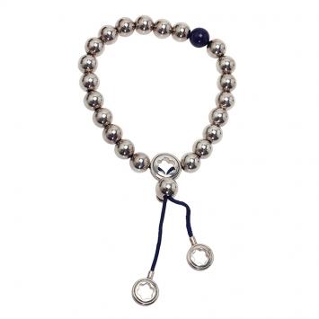 Pre Owned Montblanc Star Beads Blue Cord Silver Bracelet