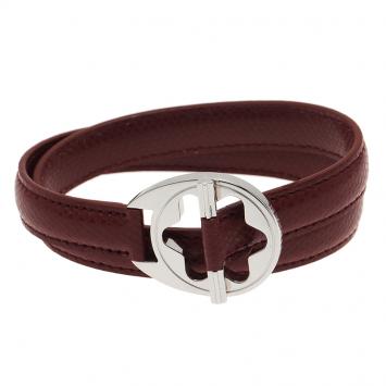 Pre Owned Montblanc Hold Me Tight Red Leather Silver Bracelet