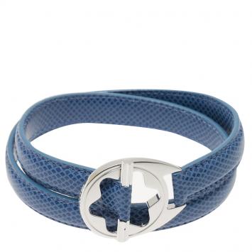 Pre Owned Montblanc Hold Me Tight Blue Leather Silver Bracelet