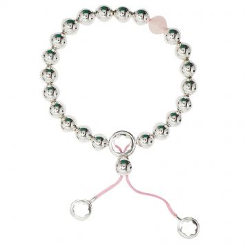 Pre Owned Montblanc Star Beads Pink Cord Silver Bracelet