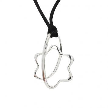 Pre Owned Montblanc Star Signature Silver Pendant & Black Cord Necklace