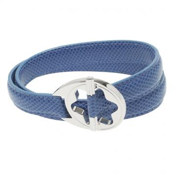 Pre Owned Montblanc Star Collection Hold Me Tight Artic Blue Leather & Silver Wrap Around Toggle Bracelet 18cm
