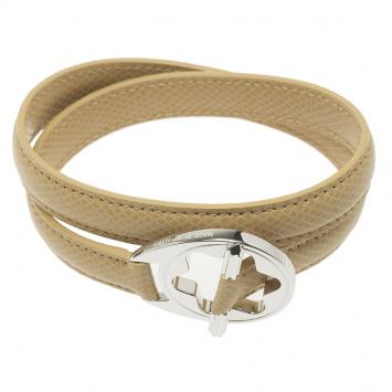 Pre Owned Montblanc Star Collection Hold Me Tight Almond Leather & Silver Wrap Around Toggle Bracelet 18cm