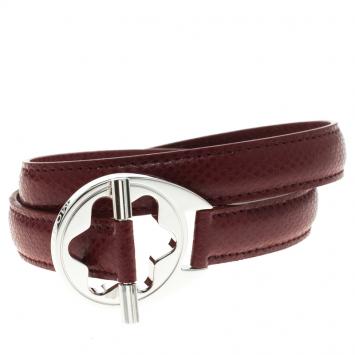 Pre Owned Montblanc Star Collection Hold Me Tight Burgundy Leather & Silver Wrap Around Toggle Bracelet 17cm