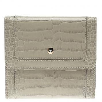 Pre Owned Montblanc Beige Croc Embossed Leather 6CC Flap Wallet