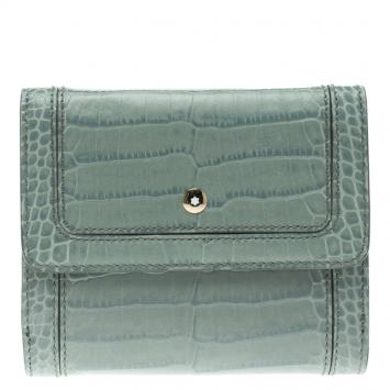 Pre Owned Montblanc Blue Croc Embossed Leather 6CC Flap Wallet