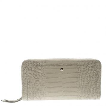Pre Owned Montblanc Beige Croc Embossed Leather Boheme Zip Around Wallet