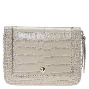 Pre Owned Montblanc Beige Croc Embossed Leather Zip Around Coin Purse
