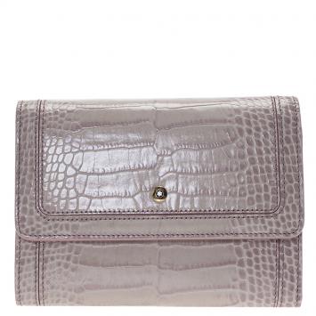 Pre Owned Montblanc Lilac Croc Embossed Leather French Wallet