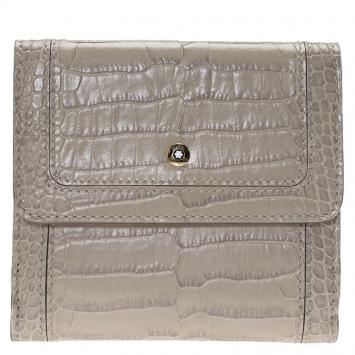 Pre Owned Montblanc Beige Croc Embossed Leather 6CC Flap Wallet