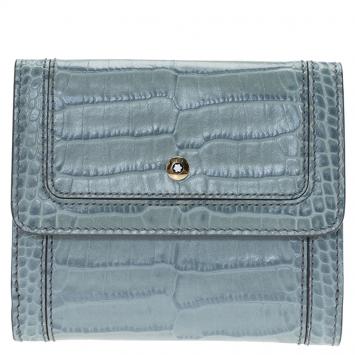 Pre Owned Montblanc Blue Croc Embossed Leather 6CC Flap Wallet