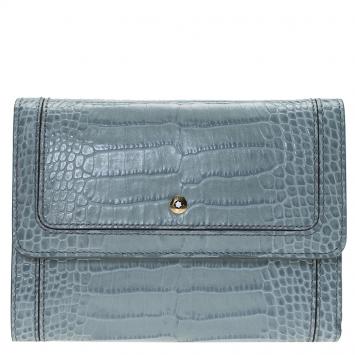 Pre Owned Montblanc Blue Croc Embossed Leather French Wallet