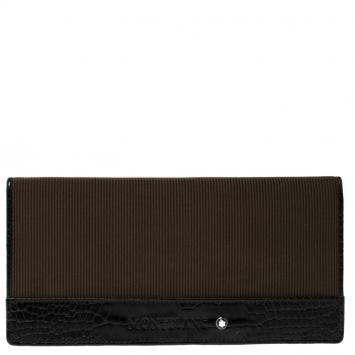 Pre Owned Montblanc Khaki/Brown Fabric and Embossed Leather Nightflight Wallet 6CC