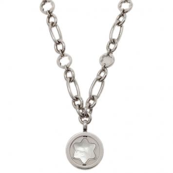 Pre Owned Montblanc Star Signet Mother Of Pearl Silver Pendant Necklace