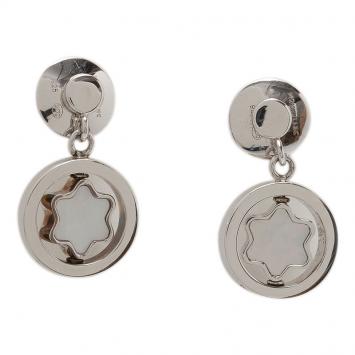 Pre Owned Montblanc Star Signet Mother Of Pearl Silver Dangle Stud Earrings