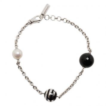 Pre Owned Montblanc Pearl and Onyx Silver Bracelet