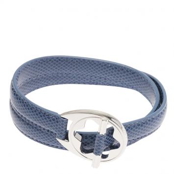 Pre Owned Montblanc Star Collection Hold Me Tight Arctic Blue Leather Silver Bracelet Size 18cm