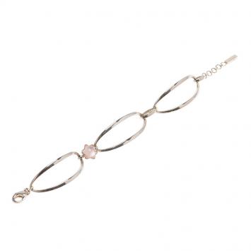 Pre Owned Montblanc Cabochon de Montblanc Collection Rose Quartz Star Link Silver Bracelet