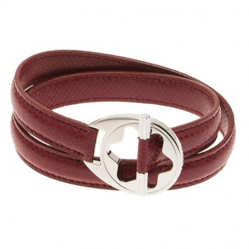 Pre Owned Montblanc Star Collection Hold Me Tight Red Leather & Silver Wrap Around Toggle Bracelet 18cm