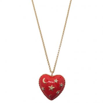 Pre Owned Moschino Moon And Stars Wide Red Pendant Necklace