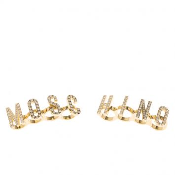 Pre Owned Moschino Logo Crystal Gold Tone Knuckle Rings