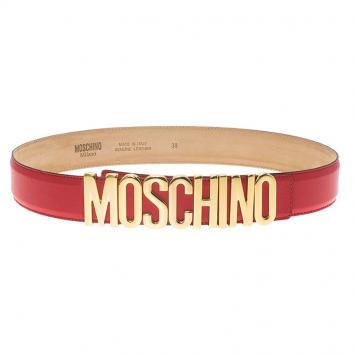Pre Owned Moschino Red Leather Logo Belt 95 CM