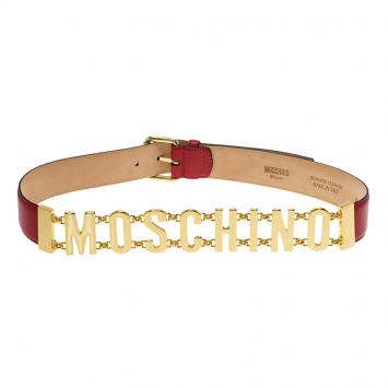 مملوكة مسبقًا Moschino Red Leather Logo Chain Belt 100 CM